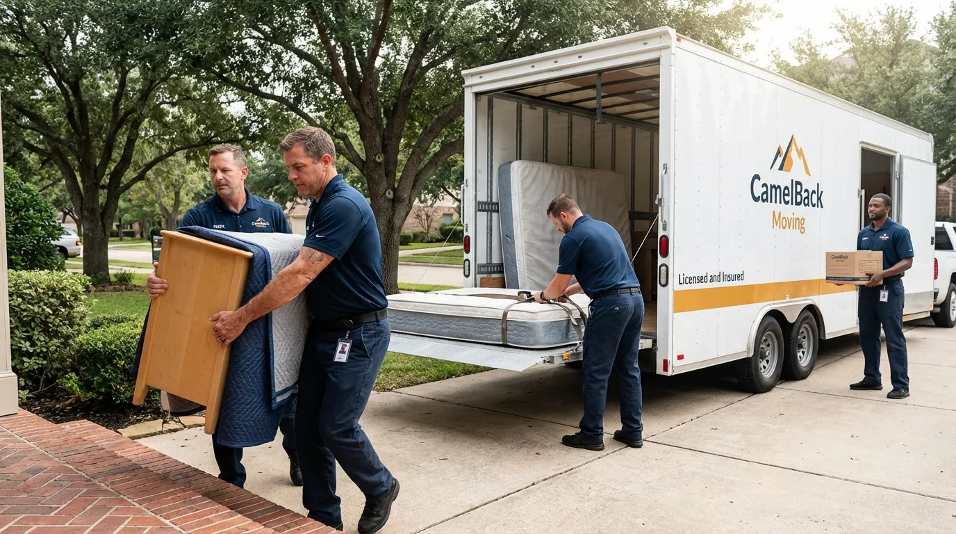 Crew loading residential truck for cross-state move from Streetsboro, OH