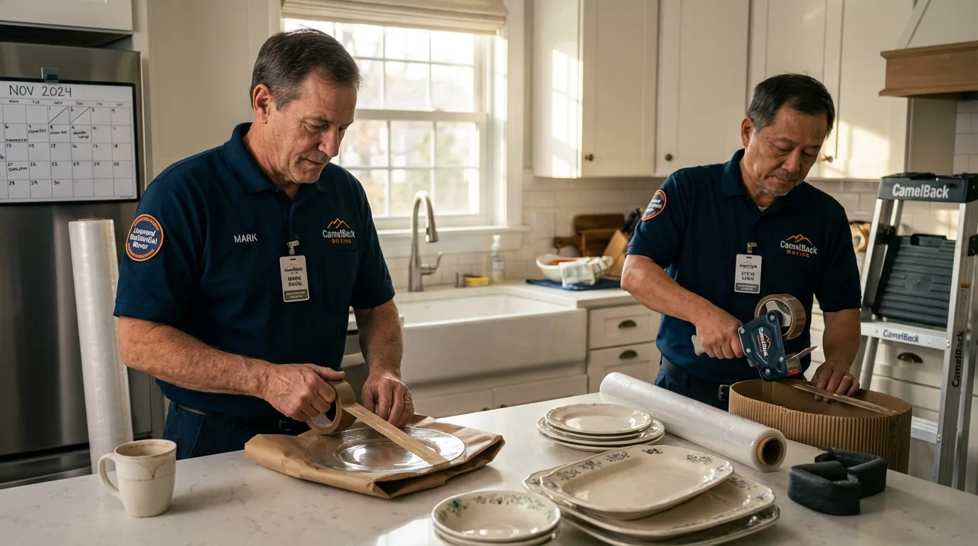 Professional crew packing kitchen dishware in Streetsboro, OH